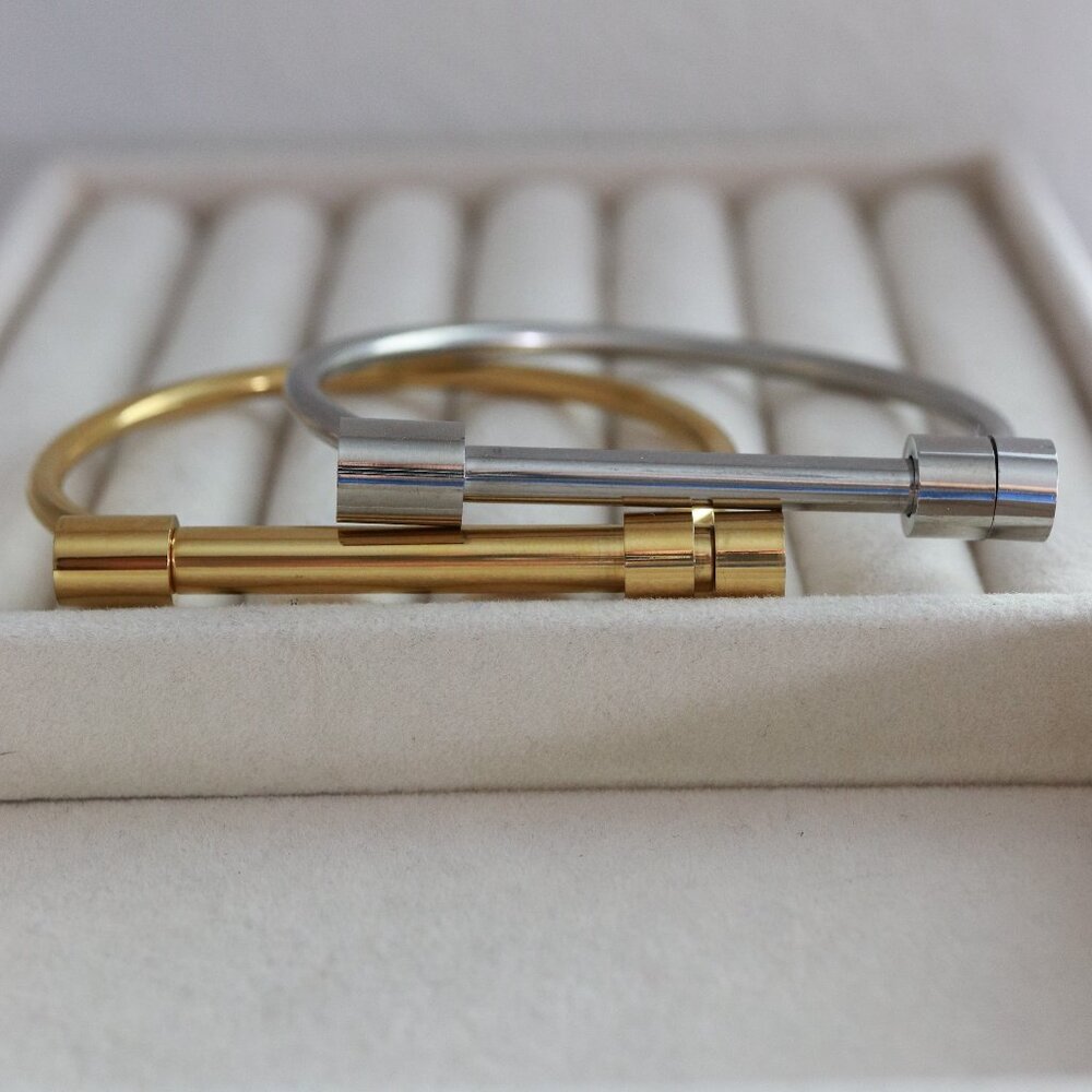 U-Bar Shape Screw Lock Design Bangle Bracelet Stainless Steel